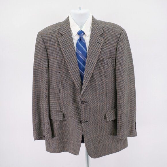 Jos A Bank Tweed Texuted Wool Silk Black Tan Check W/ Brown Windowpane 42L Sport - Picture 4 of 11